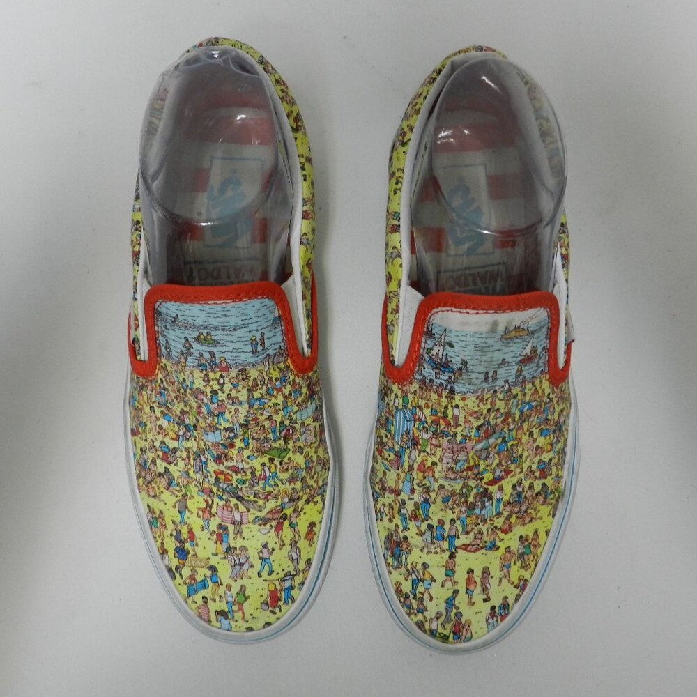 Vans Slip-On Sneakers Yellow Beach Crowd Print with Red Trim